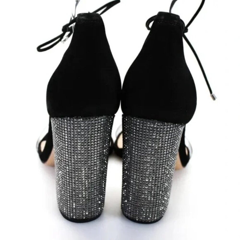New! Schutz black lace up heels with rhinestone heels, size 8 - Picture 2 of 5